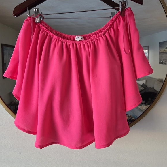 TCEC Like New Bright Hot Pink Off The Shoulder Crop Top Flowy Blouse Small - Picture 3 of 7